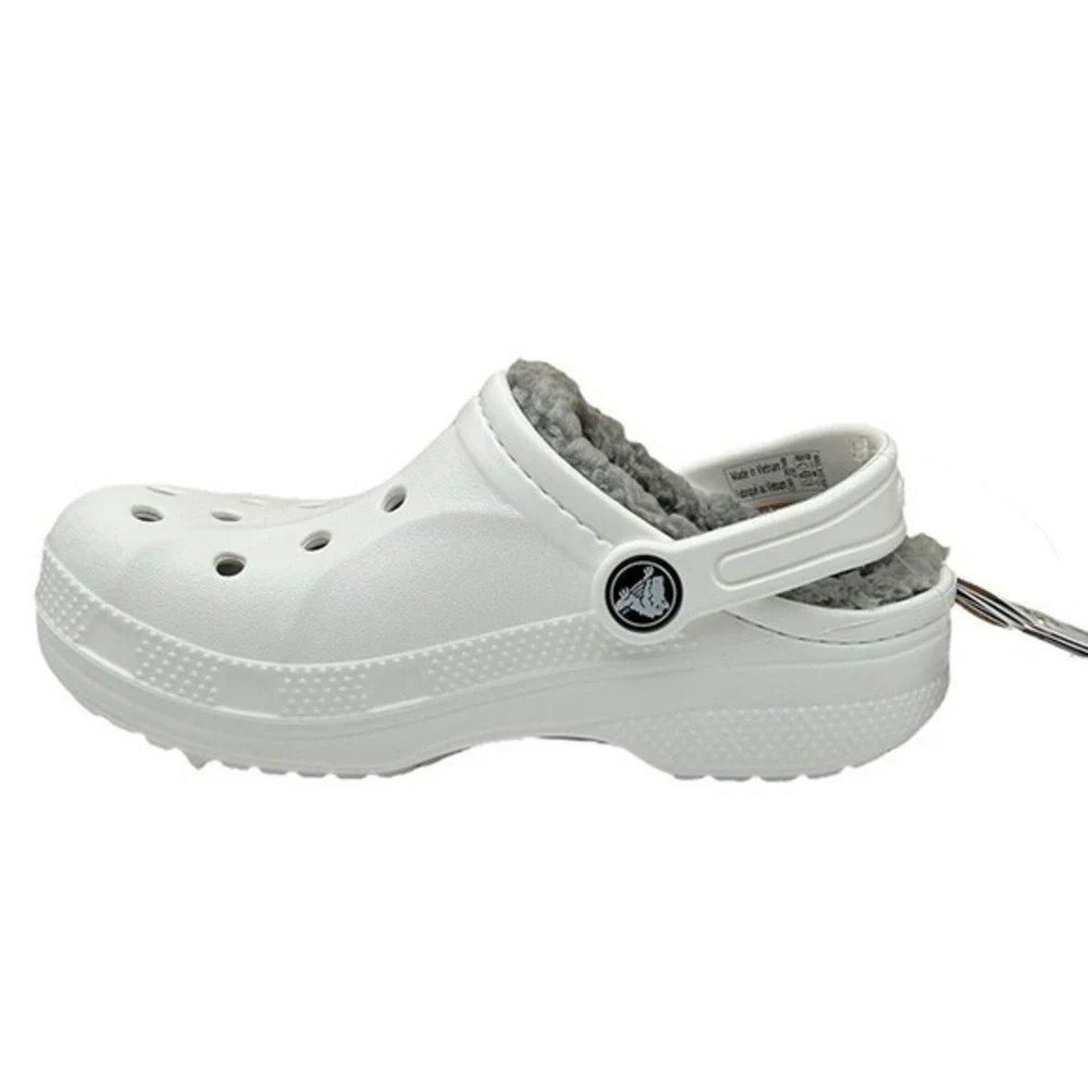 Crocs Baya Little Girls Boys Faux Fur Slip-on Clog Size 12 White-Gray Warm Shoes
